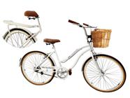 Bicicleta Aro 26 Retrô Vintage Cesta d vime Bagageiro Branco