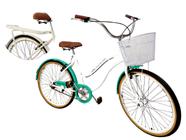 Bicicleta Aro 26 Retrô Vintage Cesta e Bagageiro Branco verd