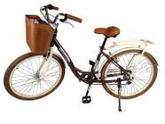 Bicicleta aro 26 retrô vintage classico- marrom com creme- 7 marchas
