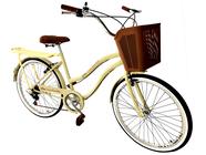 Bicicleta Aro 26 Retrô Vintage Feminina Cesta Bege