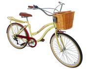 Bicicleta Aro 26 Retrô Vintage Feminina Cesta vime Bege