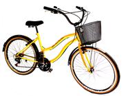 Bicicleta Aro 26 urbana com 18 marchas cesta Amarelo