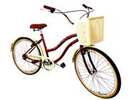 Bicicleta aro 26 urbana s/ marchas cesta plast vermelho - Maria Clara Bikes