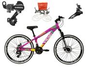 Bicicleta Aro 26 Vikingx Tuff 21v Alumínio Câmbios Shimano Freio a Disco Hidráulicos Aros Vmaxx Pretos - Roxo/Amarelo