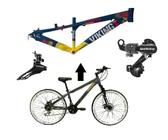 Bicicleta Aro 26 Vikingx Tuff Azul/Amarelo 21v Alumínio Câmbio Shimano Freio a Disco Aros Vmaxx Brancos