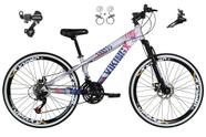 Bicicleta Aro 26 Vikingx Tuff Prata/Azul 21v Alumínio Câmbios Shimano Freio a Disco Hidráulicos Aros Vmaxx Pretos