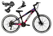 Bicicleta Aro 26 Vikingx Tuff Preto/Rosa 21v Alumínio Câmbio Shimano Freio a Disco Aros Vmaxx Preto