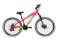 Bicicleta Aro 26 Vikingx Tuff Rosa/Verde 21v Alumínio Freeride Freio a Disco Aros Vmaxx Pretos