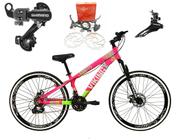 Bicicleta Aro 26 Vikingx Tuff Rosa/Verde X25 21v Alumínio Câmbios Shimano Freio a Disco Hidráulicos Aros Vmaxx Pretos