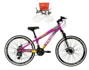 Bicicleta Aro 26 Vikingx Tuff Roxo/Amarelo 21v Alumínio Freio Hidráulico a Disco Aros Vmaxx Preto