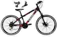 Bicicleta Aro 26 Vikingx Tuff Roxo/Laranja 21v Alumínio Câmbio Shimano Freio a Disco Aros Vmaxx Pretos