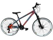 Bicicleta Aro 26 Vikingx Tuff X-35 Azul Petróleo 21v Câmbios Shimano Tz Freios Hidráulicos (óleo) Freeride Dh Freio a Disco Aros Vmaxx Brancos