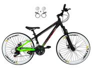 Bicicleta Aro 26 Vikingx Tuff X44 Preto/Verde 21v Freios a Disco Hidráulicos(óleo) Aros Vmaxx Brancos