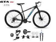 Bicicleta Aro 29 Alfameq AFX Kit 2x9 Gta Sunrun Freio Disco K7 11/36 Pedivela 24/38d Garfo com Trava - Preto/Azul