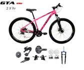 Bicicleta Aro 29 Alfameq AFX Kit 2x9 Gta Sunrun Freio Disco K7 11/36 Pedivela 24/38d Garfo com Trava - Rosa/Preto