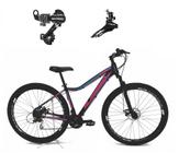 Bicicleta Aro 29 Alfameq Pandora Feminina Alumínio Câmbios Shimano 21v Freio a Disco Garfo Suspensão - Preto/Rosa