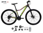 Bicicleta Aro 29 Alfameq Pandora Kit 2x9 Gta Sunrun Freio Disco K7 11/36 Pedivela 24/38d Garfo com Trava - Preto/Amarelo/Pink