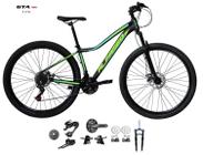 Bicicleta Aro 29 Alfameq Pandora Kit 2x9 Gta Sunrun Freio Disco K7 11/36 Pedivela 24/38d Garfo com Trava - Preto/Amarelo/Verde