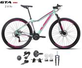 Bicicleta Aro 29 Alfameq Pandora Kit 2x9 Gta Sunrun Freio Disco K7 11/36 Pedivela 24/38d Garfo com Trava - Verde/Rosa