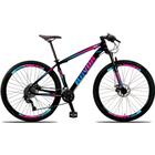 Bicicleta Aro 29 Alumínio 21 Velocidades Shimano Suspensão Freio A Disco Cor: Azul E Rosa Tam: 21" - Ravok