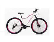 Bicicleta Aro 29 Feminina Ksw Mwza 21v Alumínio Freio Disco Garfo Suspensão Branca c/ Rosa Tam. 17