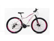 Bicicleta aro 29 Ksw Mwza Feminina 24v Alumínio Freio a Disco Garfo Suspensão Branca com Rosa Tam.15