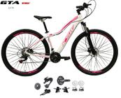 Bicicleta Aro 29 KSW MWZA Feminina Kit 2x9 Gta Sunrun Freio Disco K7 11/36 Pedivela 24/38d Garfo com Trava - Branco/Rosa