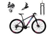 Bicicleta Aro 29 Ksw Xlt 24v Câmbio Tras. Shimano Acera K7 Garfo Trava Freio a Disco - Preto/Pink/Azul