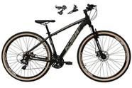 Bicicleta Aro 29 Ksw Xlt Alumínio 24v Câmbios Shimano Garfo Suspensão Pneu com Faixa Bege - Preto/Prata