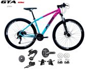 Bicicleta Aro 29 KSW XLT Kit 2x9 Gta Sunrun Freio Disco K7 11/36 Pedivela 24/38d Garfo com Trava - Rosa/Azul