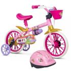 Bicicleta e Capacete Infantil Nathor Aro 12 Princesas Rosas