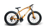 Bicicleta fat bike câmbio shimano 21 marchas aro 26 pneu largo mountain bike jaguar - laranja