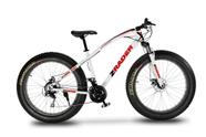Bicicleta fat bike câmbio shimano aço carbono aro 26 freio a disco mecânico 21 marchas pneu largo