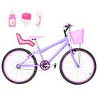 Bicicleta Feminina Aro 24 Alumínio Colorido Garrafinha Fon Fon Retrovisor + Cadeirinha de Boneca