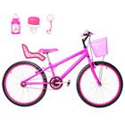 Bicicleta Feminina Aro 24 Alumínio Colorido Garrafinha Fon Fon Retrovisor + Cadeirinha de Boneca - FlexBikes