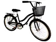 Bicicleta feminina aro 24 passeio s/ marchas com cesta preto - Maria Clara Bikes