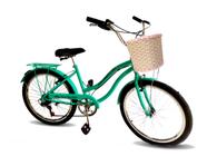 Bicicleta feminina aro 24 retrô vintage retrô 6 marchas verd