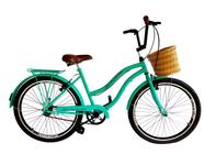 Bicicleta feminina aro 26 c/ cesta tipo vime sem marchas