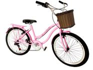 Bicicleta feminina aro 26 com cestinha tipo vime 6 marchas