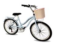 Bicicleta feminina aro 26 com cestinha tipo vime 6v azbbclar