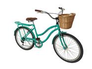 Bicicleta feminina aro 26 retrô 6v vime bagageiro verde