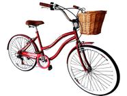 Bicicleta Feminina Aro 26 Retrô Urbana 6v Vermelho - Maria Clara Bikes