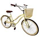 Bicicleta feminina aro 26 retrô vintage 6v com cestinha bege