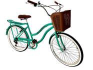 Bicicleta feminina Aro 26 urbana Retrô Cesta Verde Água