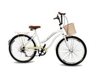 Bicicleta feminina aro 26 urbana vintage 6 marchas branco