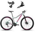 Bicicleta Feminina aro 29 Alfameq Pandora Alumínio 21 Marchas Câmbios Shimano Freio a Disco - Verde/Rosa