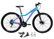 Bicicleta Feminina Aro 29 Gta Start 21v Alumínio Câmbios Shimano Freio a Disco Hidráulico Garfo Com Suspensão - Azul/Rosa