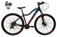 Bicicleta Feminina Aro 29 Ksw Mwza 24v Câmbio Shimano Acera K7 Garfo Trava Freio a Disco - Preto/Pink/Azul