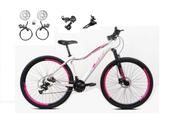 Bicicleta Feminina aro 29 Ksw Mwza 24v Câmbios Shimano Freios Hidráulicos Garfo com Suspensão - Branco/Rosa