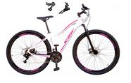 Bicicleta Feminina aro 29 Ksw Mwza 24v Câmbios Shimano Freios Hidráulicos Garfo com Suspensão - Branco/Violeta